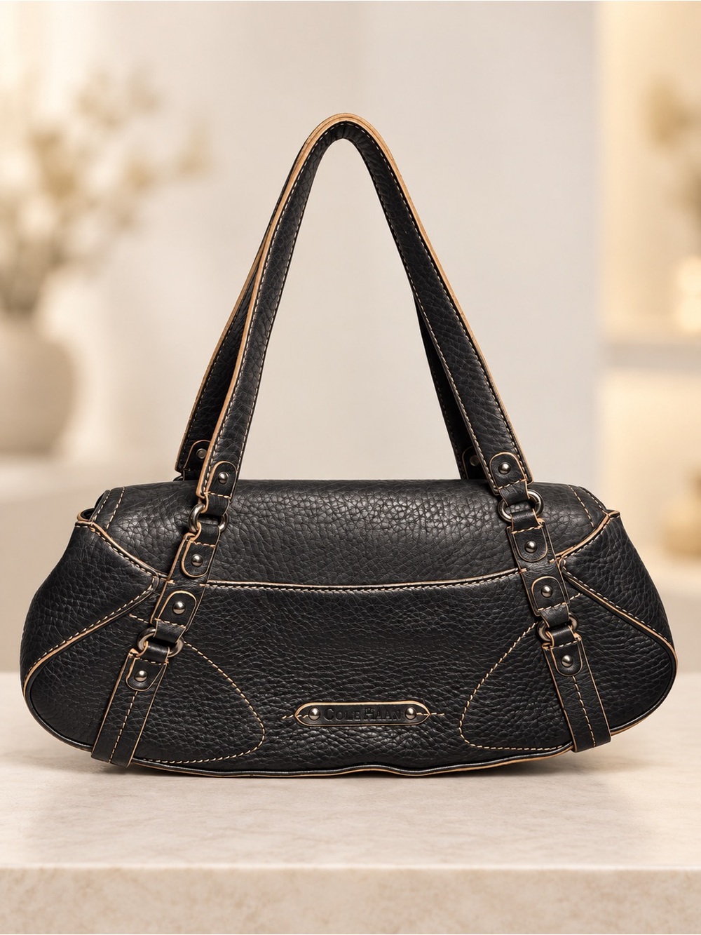 Cole Haan Black Shoulder Bag with Tan Contrast Trim and stitching very Y2K small